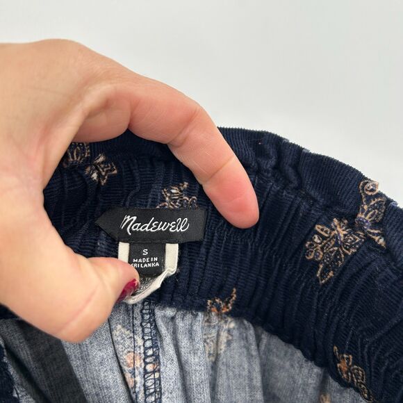 MADEWELL Navy Blue Floral Baby Corduroy Paperbag Button Front Mini Skirt Small - Picture 4 of 5
